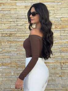 Women's Off-The-Shoulder Blouse Long Sleeve Casual Charming Elegant Evening Party Prom Formal - 鏽棕色 - 查看 2