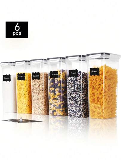 1/3/6 Piezas Contenedores de almacenamiento de pasta italiana sellados con tapas, Contenedores de alimentos de plástico grandes de 2.5L con etiquetas y marcas, para almacenar harina, azúcar, pasta y productos secos en la despensa y los armarios de la cocina