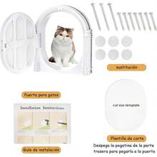 Puerta para Gatos de Interior - Adecuada para Gatos Pequeños de hasta 10 kg,Puerta para Mascotas 24 * 18cm,Nstalación Fácil en Puertas de Madera y Pared,Bloquea eficazmente el Olor(Blanco) - Blanco - Ver 8