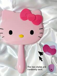 1pc Hello Kitty Handheld Mini Makeup Mirror, 5.51 Inch Cute Cartoon Design, Portable Long Handle Travel Mirror, Convenient For Makeup Anytime, Anywhere - Multicolor - View 11