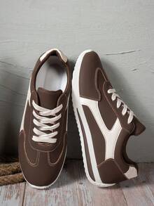 1 Pair Sequin Patchwork Casual Sneakers, Outdoor Wear, Colorblock Gump Shoes, Suitable For Plus Size Students, Casual Sports Shoes, All Season