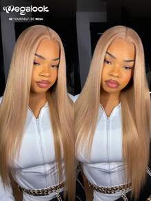 MEGALOOK Peruka z koronką z przodu 13x4, jedwabiście prosta, 100% ludzkich włosów - przezroczysta koronka, wstępnie wyrwana naturalna linia włosów, peruka z koronką z przodu w kolorze miodowego brązu, gęstość 180% - komfort przez cały dzień, odpowiednia do linii włosów w Lagos, do noszenia na co dzień, do biura, na imprezę, w stylu Y2K, na wakacje, na zajęcia na świeżym powietrzu, na niedzielny wypad, na kampus, na przerwę w szkole, na Boże Narodzenie, na powrót do szkoły, na ślub, na Halloween, na święta, na randkę, urocza peruka damska - S20L - Zobacz 3