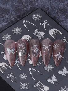 3 PIEZAS Pegatinas de uñas con brillo plateado festivo y navideño, diseños brillantes de Papá Noel, árbol de Navidad, ciervos, bolas, copos de nieve, estrellas y lazos para manicura, suministros de uñas autoadhesivos para decoración de uñas de invierno y Año Nuevo