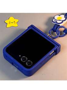 可爱克莱因蓝色便携式花朵花绳纯色手机壳适用于三星 Galaxy ZFlip7 6 Flip5 Flip6 Z Flip4 3 铰链保护套 - 藍色 - 查看 4