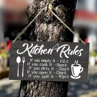 1pc Wooden Kitchen Rules Wall Hanging Sign, Vintage Wooden Decorative Wall Plaque, Christmas Decor Hanging Sign, Home Decor Wall Plaque, Kitchen Door Sign Craft, Home Decor Wall Hanging