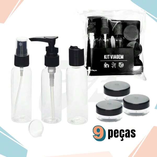 Kit Frascos 9 Peças para Viagem Bolsa Organizadora Transparente Perfume Shampoo Multiuso