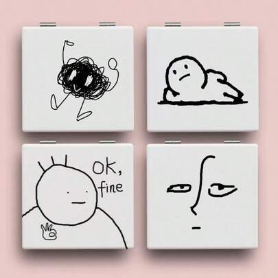 1pc Portable Folding Makeup Mirror With Anime Pattern, Cute For Students And Daily Use