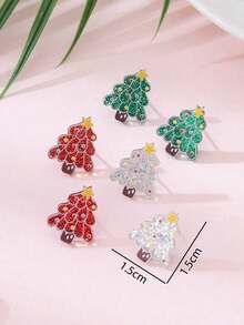 Valentine's Day 3 Pairs/Set Acrylic Sparkling Christmas Tree Design Stud Earrings Set, Perfect Gift For Holiday Parties - Multicolor 9 - View 4
