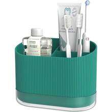 Toothbrush Holders For Bathrooms, Plastic Tooth Brush Holder With Drainage And Drip Tray, Shower Toothpaste Holder Stand Organizer Caddy, Bathroom Accessories Decor - Green - View 9
