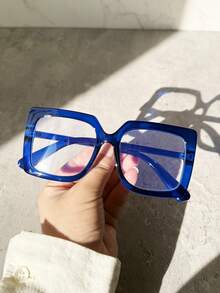 1 Pc Vintage Chic College Style Large Frame Glasses, Suitable For Everyday Use, Transparent Glasses Accessory For Computer, Reading, Gaming, TV, And Mobile Phone - 2pcs(黑+豹紋) - 查看 7