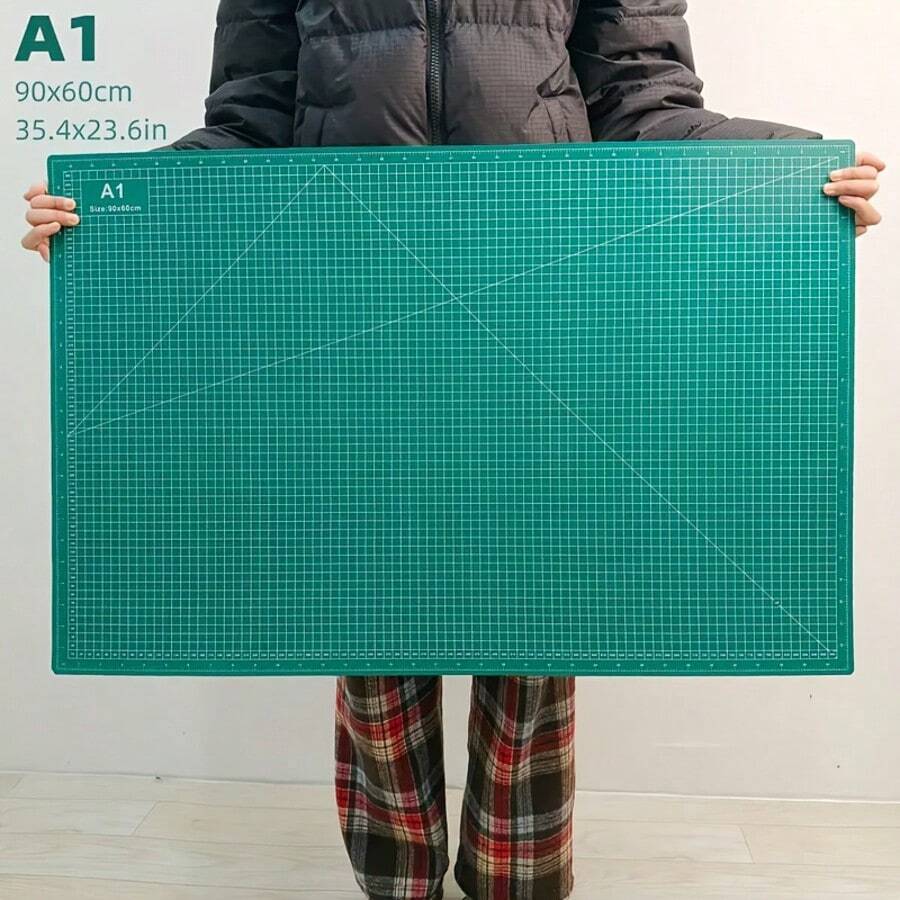 1pc Extra Large Self-Healing Cutting Mat - A1/A2/A3 Size, With Grid Lines And Diagonal Cut Guides, Suitable For Fabric, Paper, Cardboard - Heavy Duty Craft, DIY, Office, School, Technical Drawing - Compatible With Cutting Machines (Fits A0-A3 Paper Sizes) - Green Grid Layout And White Borders For Precise Alignment - Durable Smooth Surface, Long-Lasting, Large Craft Cutting Mat, Hobby Cutting Mat