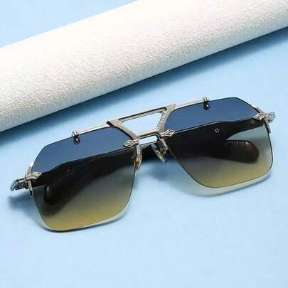 1 件装复古新款双桥金属边无框个性化时尚眼镜，纯色休闲