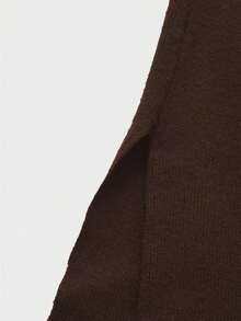 优雅时尚休闲不对称肩部针织毛衣，修身不对称套头衫，适合日常通勤 - 棕色 - 查看 11