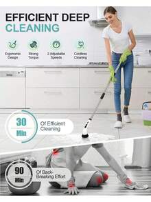 Electric Spin Scrubber, Cordless Cleaning Brush, Shower Cleaning Brush With 9 Or 6 Brush Heads 2H Power Dual Speed, Adjustable Extension Handle, 360 Cordless Cleaning Brush For Bathroom, Bathtub, Tiles, USB-C Charging Cable, Rotating Cleaning Brush, Thanksgiving Gifts, Christmas, Halloween Gifts - 黑與白 - 查看 2