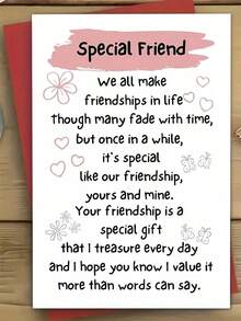 1pc, Warm Greeting Card With Envelope, Friendship Is A Special Gift I Cherish Every Day, Suitable For Birthdays, Anniversaries, Any Special Day, Perfect For Giving To My Best Friend, Best Friend, Good Brother - 彩色 - 查看 1