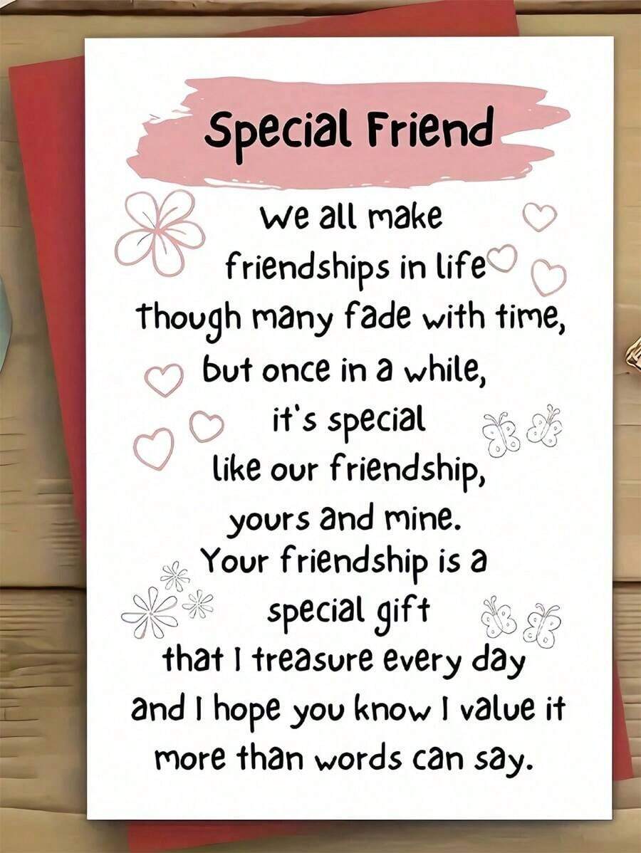 1pc, Warm Greeting Card With Envelope, Friendship Is A Special Gift I Cherish Every Day, Suitable For Birthdays, Anniversaries, Any Special Day, Perfect For Giving To My Best Friend, Best Friend, Good Brother - 彩色 - 查看 1