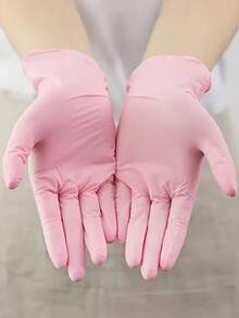 100只/包 一次性粉色丁腈手套，适用于家庭卫生和清洁，可重复使用，无粉，无乳胶，柔软舒适，采用优质丁腈材料制成，适合家庭和专业清洁人员使用（袋装） - 粉色 - 查看 3