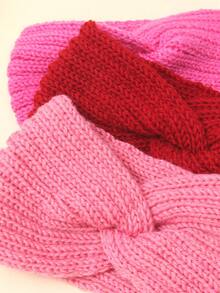 3/4件套秋冬时尚保暖针织交叉头带耳罩手工头巾时尚发饰女士发带 - 彩色 - 查看 3