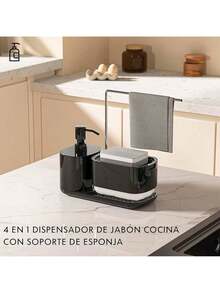 Bebeay Dispensador De Jabon Cocina, 4 In 1 Dispensador Deón para Trastes con Soporte para Paños y Jabonera, Abs Resistente, Juego De Jaboneras Organizador para Cocina, Baño y Fregadero (Nergo) - nervio - Ver 5