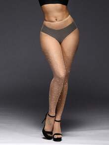 2/3/4 Pairs Sexy Shiny Fishnet Stockings & High Waist Rhinestone Fishnet Leggings, Women Party Tights For Dress, For Christmas Gift - 2雙米色 - 查看 2