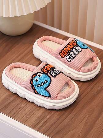 1 Pair Unisex Kids/Toddlers' Indoor Outdoor Slippers, Non-Slip Durable Comfortable Home Shoes, Flat Slides