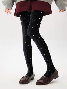 大码女式秋季黑色波点弹力紧身裤，时尚防起球，高腰设计，适合日常休闲穿着，秋季百搭，舒适保暖。 - 黑色 - 查看 3