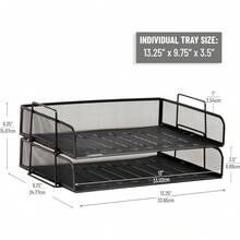 Bandeja de Papel Apilable Mind Reader, Organizador de Escritorio, Almacenamiento de Archivos, Oficina, Malla Metálica, 14 L x 9.75 x 6 H, 2 Piezas, Negro - Plateado - Ver 3