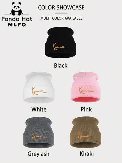 1pc/2pcs/5pcs Karl Kani Embroidered Knit Beanie Hat, Casual & Fashionable For Daily Wear, Autumn/Winter, Lightweight, Comfortable, Warm, Soft And Foldable, Suitable For Travel And Outdoor Skiing, Embroidered Headwear
