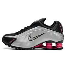 Nike Giày chạy bộ SHOX R4, giày thể thao nữ nhẹ và thời trang, thích hợp cho chạy bộ, thể thao và đi làm AR3565-012 - Đen/Bạc ánh kim/Tím hồng loang lổ - Xem 1