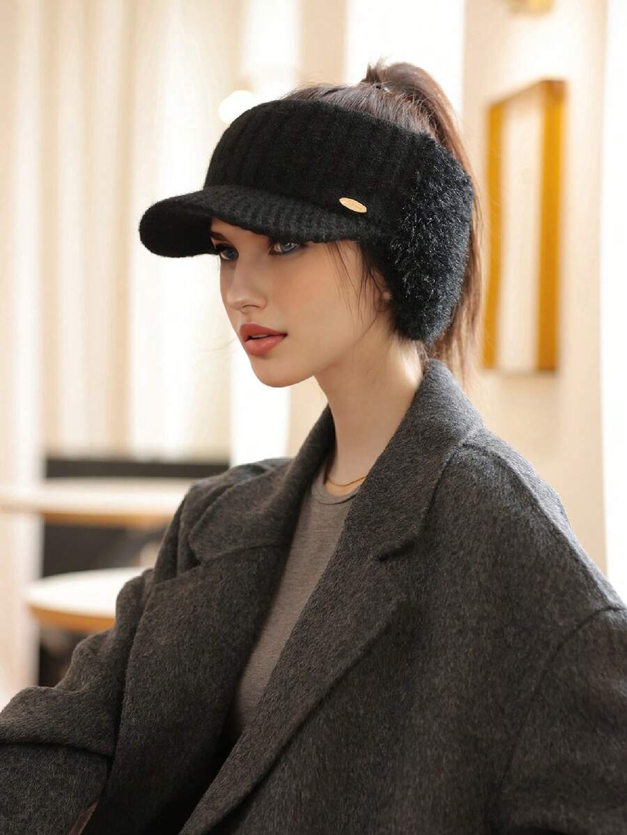 1 szt. Damska, swobodna, elegancka czapka baseballowa w stylu boho z dużym rondem, dzianinowa, wysokiej jakości, uniwersalna i ciepła na jesień/zimę