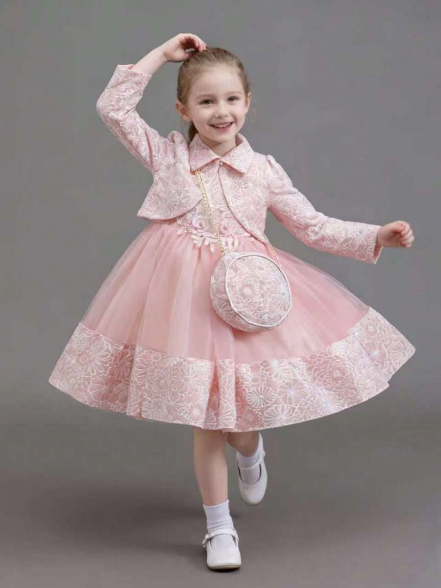3pcs Girls Princess Dress Set, Luxury Long Sleeve Dress, Suitable For Special Occasions