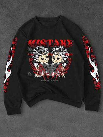 Sudadera informal con cuello redondo de forro polar con estampado de letras de dibujos animados de gemelos lindos para niño preadolescente