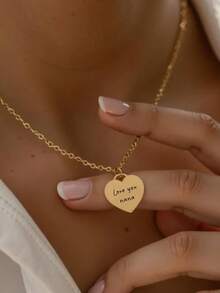 Customized Jewelry Ladies' Stainless Steel Necklace, Ladies' Stainless Steel Jewelry Heart-Shaped Name Necklace, Personalized Name Necklace, Customized Name Jewelry Personalized Gift, Engraved Heart-Shaped Necklace, Custom Name And Date Necklace, Any Text, Gift For Her, Birthday, Anniversary - Multicolor - View 2