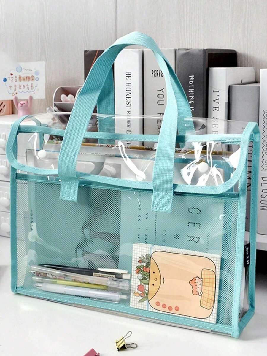 1 Pcs PVC Household Waterproof Storage Bag, Double-Layer File Organizer Bag,Large Capacity Handheld Book Bag, Suitable For Office, School, Travel Folders