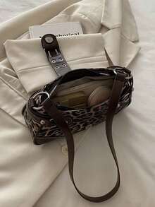 New Fashion Buckle Leopard Print Handbag & Shoulder Bag, Suitable For Parties, Outings, Vacations, Shopping And Daily Use, Can Store Coins, Phones, Also Suitable As A Work Bag For Office Ladies, College Students And Working Women, Elegant Ladies Bag - 咖啡 - 查看 6