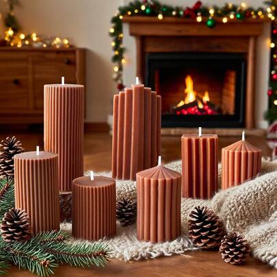 1pc Vintage French Brown Cylindrical Scented Candle, Niche High-End Romantic Home Decor Candle, No Wooden Base Included, Christmas Decorations, Christmas Gifts