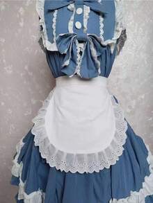 1 Piece Of Japanese-Style Maid Apron With Lace Ruffles, A Cute Kawaii Heart-Shaped Maid Outfit, Perfect For Cosplay Lolita Party Wear, Featuring A Fitted Faux Leather Girdle, And A Super Cute Maid Outfit Set! - Multicolor - View 2