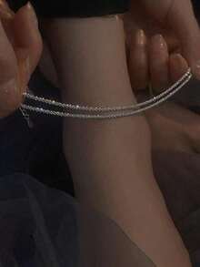1 pieza Tobillera brillante con estrellas para mujeres, diseño único y elegante minimalista, adecuado para uso diario, fiestas y reuniones - Plateado - Ver 9