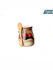 كوب زجاجي 355 مل، طقم أكواب الشوفان الليلي 1/2/3/4 قطع، وعاء السلطة، برطمانات الشوفان، أكواب الشوفان، حاويات تحضير الوجبات مع أغطية وملاعق، برطمانات زجاجية للبذور والحلويات والزبادي - متعدد الألوان - مشاهدة 6