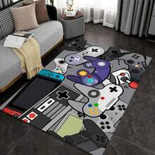 Alfombra de área con diseño de control de juegos creativo moderno, lavable a máquina, con respaldo antideslizante, de fibra de poliéster, hecha a máquina, alfombra de baño para sala de estar, dormitorio, decoración de oficina en casa - 1 pieza - Multicolor - Ver 3