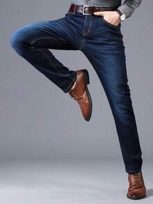 Jeans de diseño clásico sueltos para hombres, Jeans Básicos de Trabajo, Jeans para Hombre,Men's Classic Regular Jean, Jean de Corte Holgado, Pantalón de Mezclilla, Diseño Clásico Y Chic Para Negocios - Azul - Ver 9