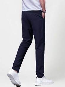 男式抽绳腰口袋直筒休闲慢跑裤