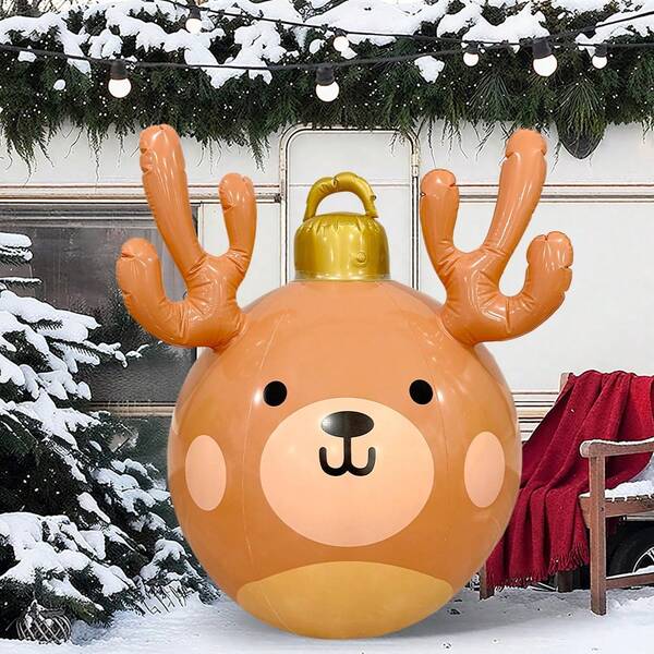 1 Peça Bola de Natal Inflável com Chifres de Rena, Adequada para Decoração de Quintal Externo, Decoração de Festa, Presente de Natal
