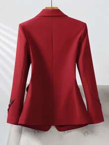 Blazer elegante de un solo botón para uso diario de mujer - Rojo - Ver 2