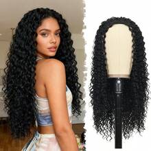 Deep Wave 26 Inch None Lace Front Deep Curly Wig Protein Synthetic Half Wigs With Drawstring For Women Daily ,Beginner Friendly