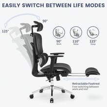 Silla ergonómica de Oficina, Silla de Oficina con reposapiés, reposabrazos 3D Ajustables, reposacabezas para Oficina y hogar, Color Negro - Negro - Ver 6