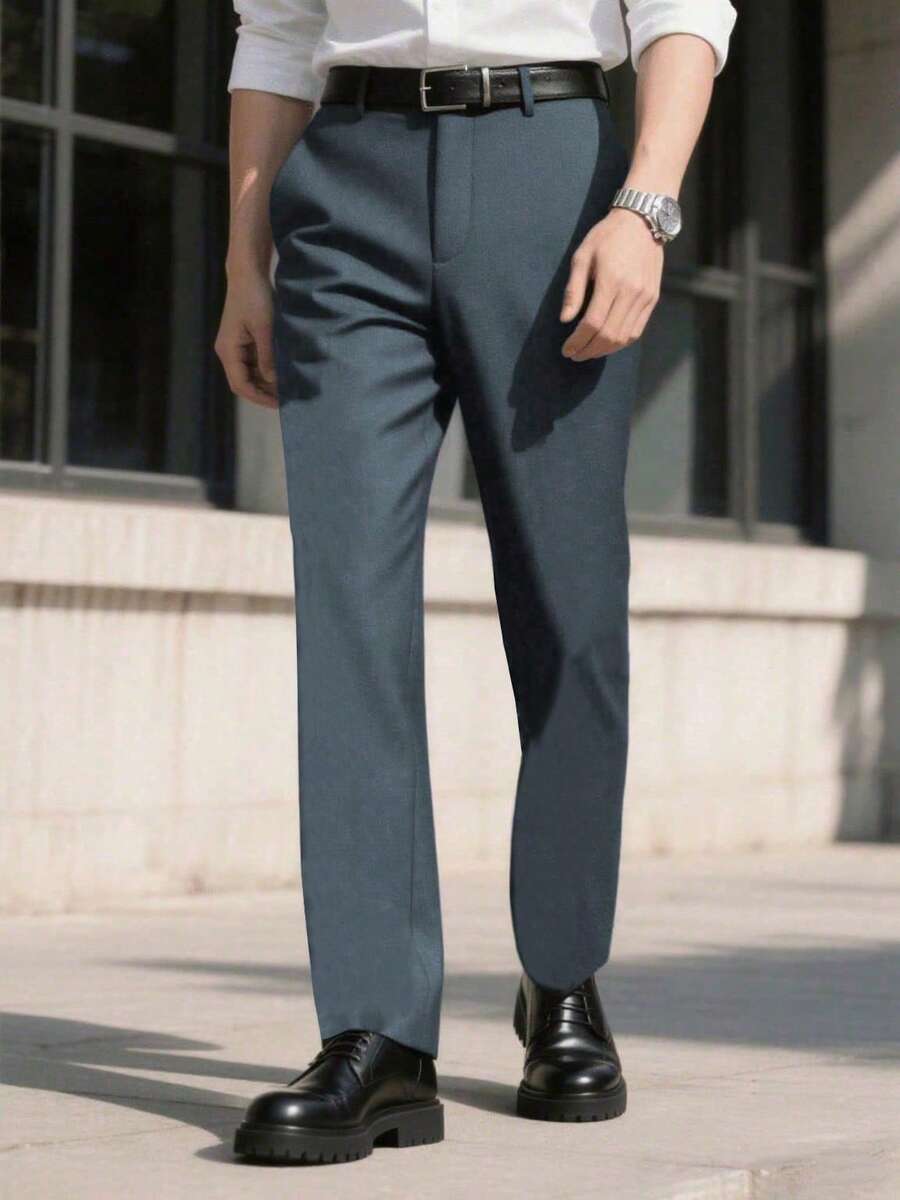 男士透气柔软直筒商务休闲裤，修身西装裤，简约设计