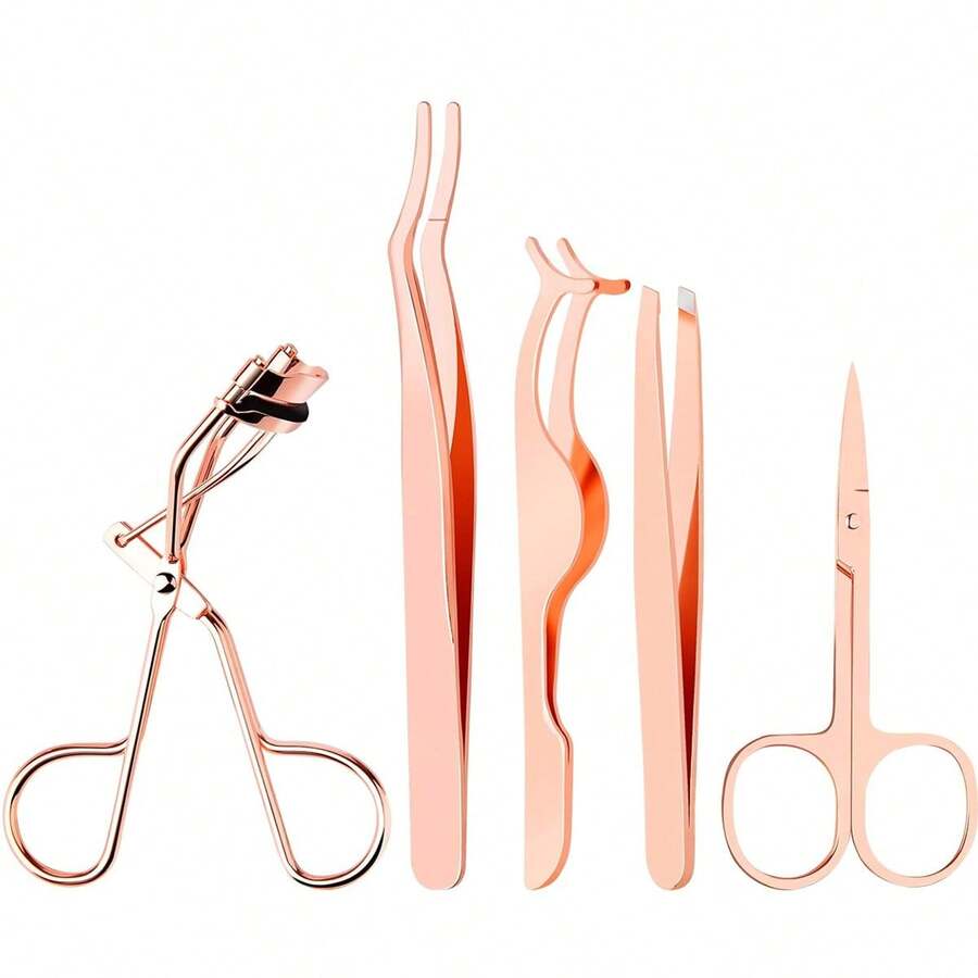 5pcs Eyelash Makeup Tools Set, Fake Lashes Applicator, Eyelash Curler, Eyebrow Tweezers, Eyelash Scissors, Rose Gold Eyelash Curler Kit,Cheap,Stocking Stuffers,Makeup,Makeup Tools,Cheap Stuff,Gifts,Gifts For Women,Christmas Gifts - Rose Gold - View 1