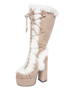 Fall/Winter Punk Fashion Mid-Calf Boots, Fluffy Thick Platform Shoes,Fur Boots