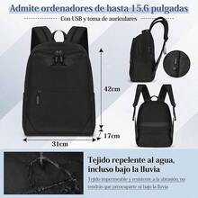 Mochila para laptop 15.6 pulgadas, Mochilas para hombre y mujer, Mochila impermeable, Mochila de viaje, aprobada por las aerolneas, Trabajo, Viajes, Negro - inicial - Ver 5
